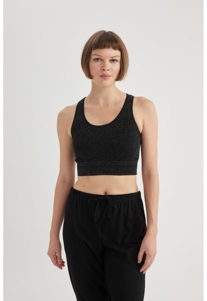 Bustiera cu decolteu racerback si aspect stralucitor