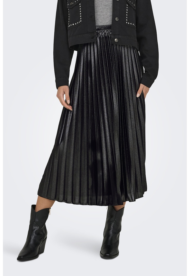 Fusta midi de satin cu pliuri