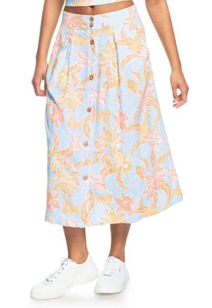 Fusta midi cu imprimeu tropical Night Time