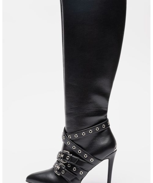 Cizme lungi de piele ecologica cu toc stiletto