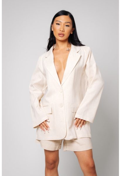 Set de sacou din amestec de in si pantaloni scurti