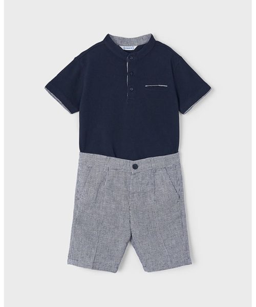Set de tricout cu guler Mao si pantaloni scurti