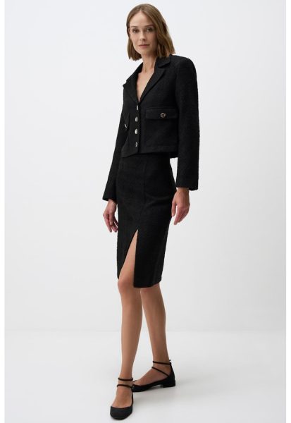 Fusta midi cu slit lateral