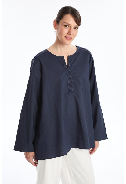 Bluza supradimensionata din bumbac cu garnituri cu broderie