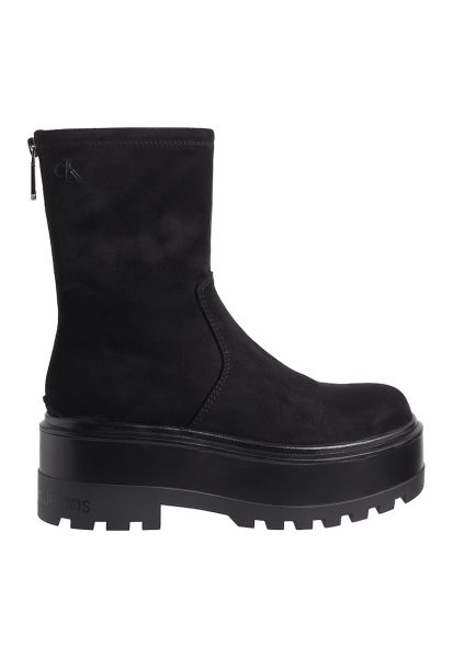 Cizme mid-calf din piele intoarsa cu platforma