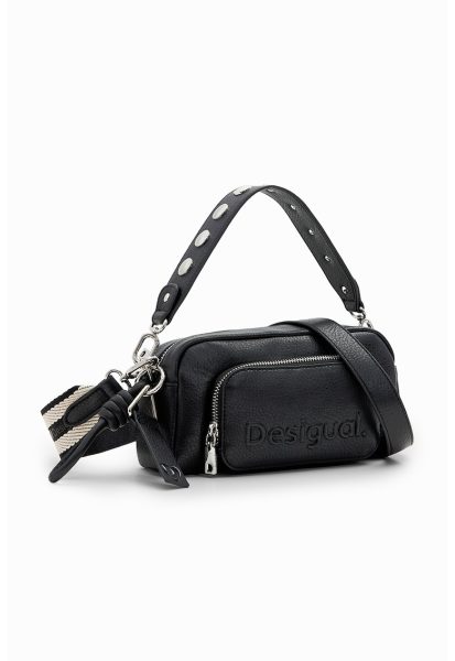 Geanta crossbody de piele ecologica cu logo in relief