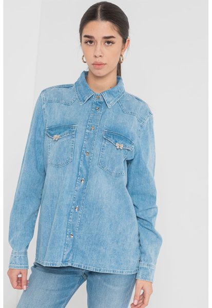Camasa de denim cu aspect decolorat