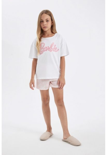 Pijama cu pantaloni scurti si imprimeu Barbie