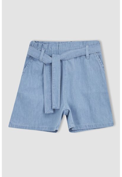 Pantaloni scurti cu talie inalta si cordon in talie