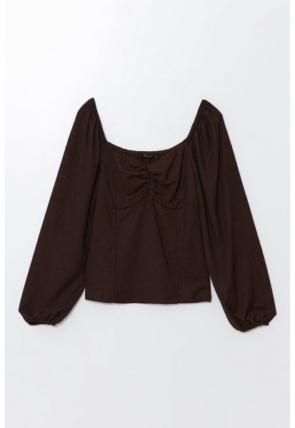 Bluza cu model uni si maneci bufante