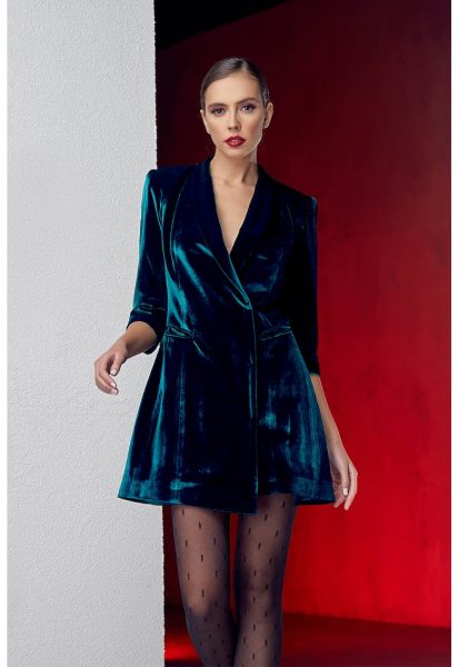 Rochie din catifea cu guler sal