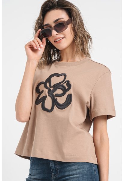 Tricou cu broderii florale Caya