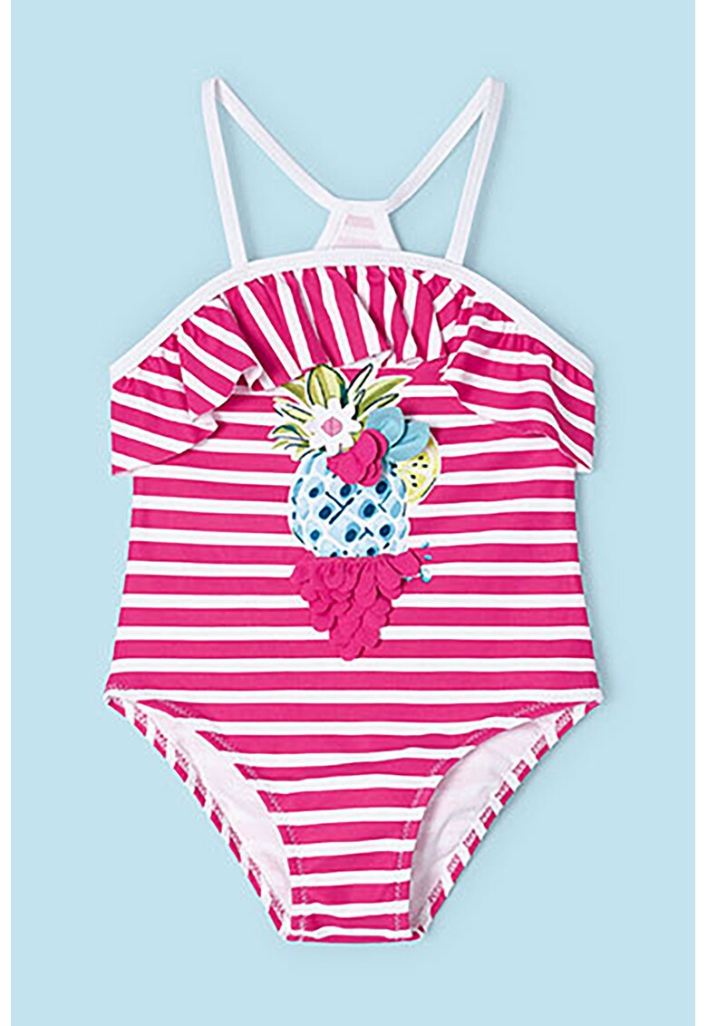 Costum de baie intreg cu model si garnitura cu volane